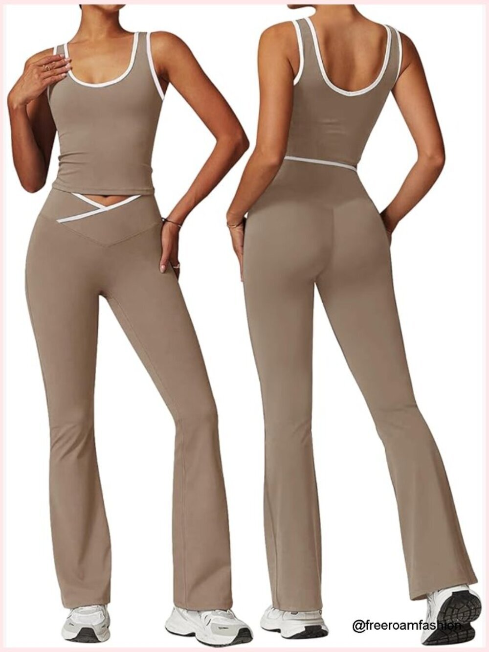 2 Piece Workout Set: Flare Leggings & Crop Tank Top
